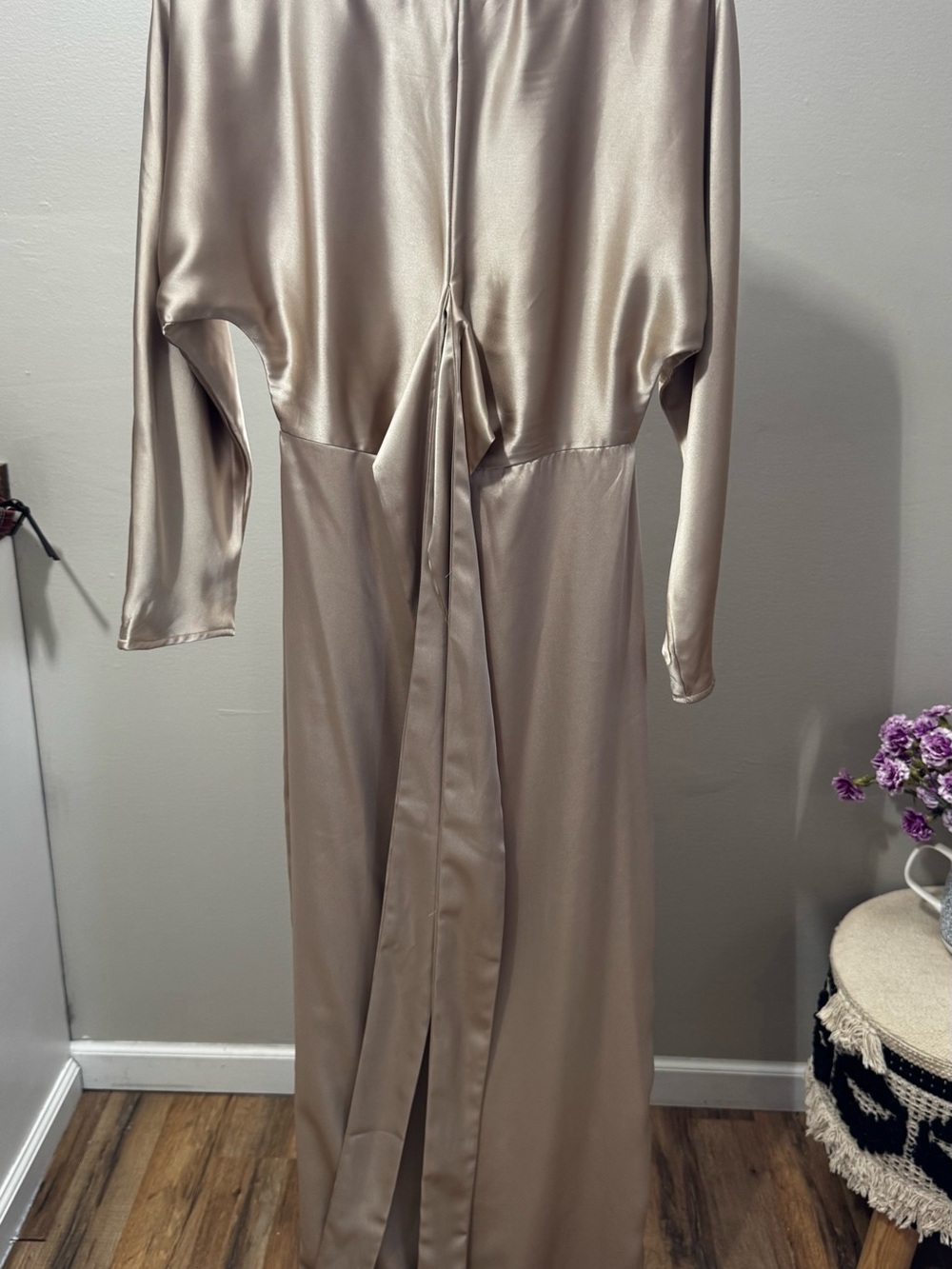 Veiled Collection Champagne Satin Maxi Dress XS